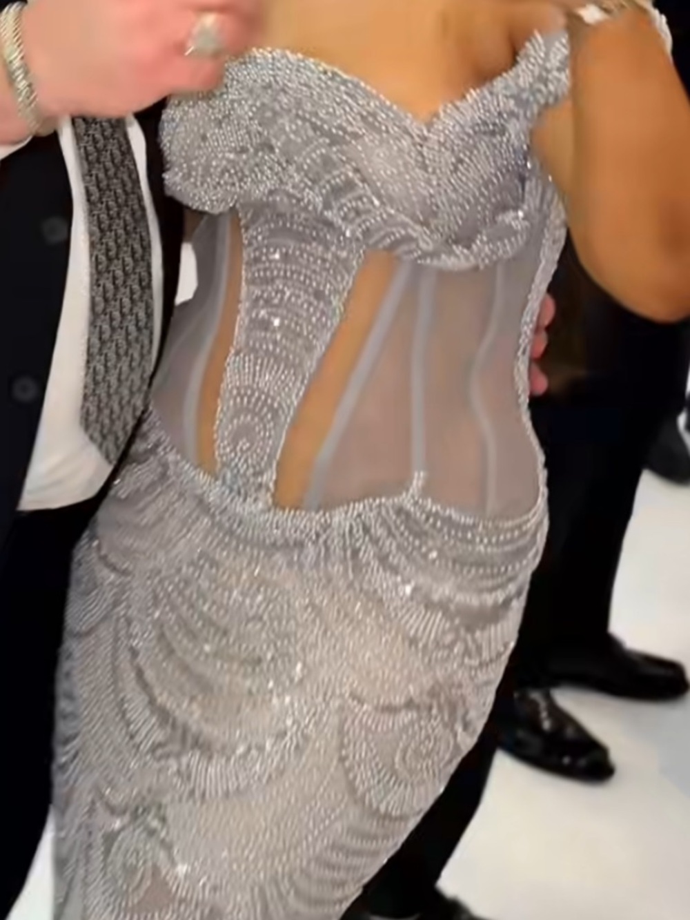 Beaded Illusion Mermaid Prom Dress in Silver - Picture 3 of 6